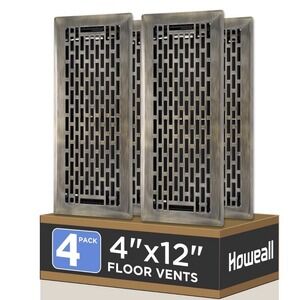 Howeall 4x12 Inches 4 Pack Heavy Duty Walkable Floor Register  - Antique Brass